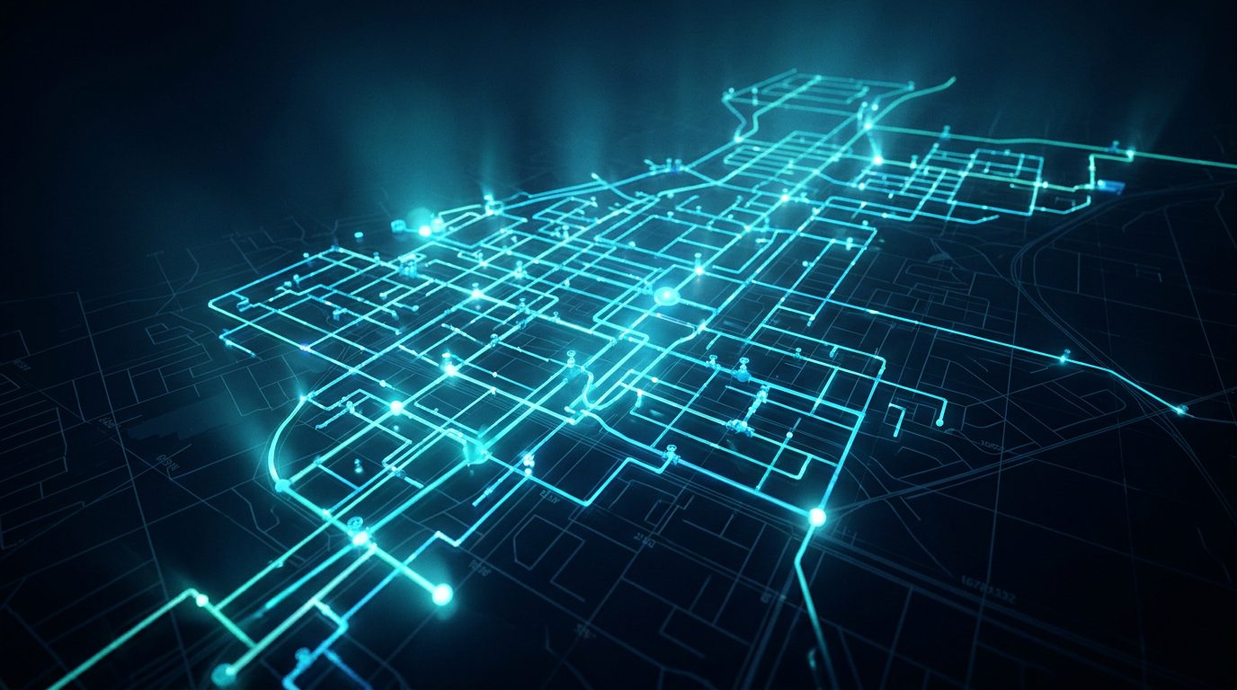 Mapa digital de una red hidráulica iluminada